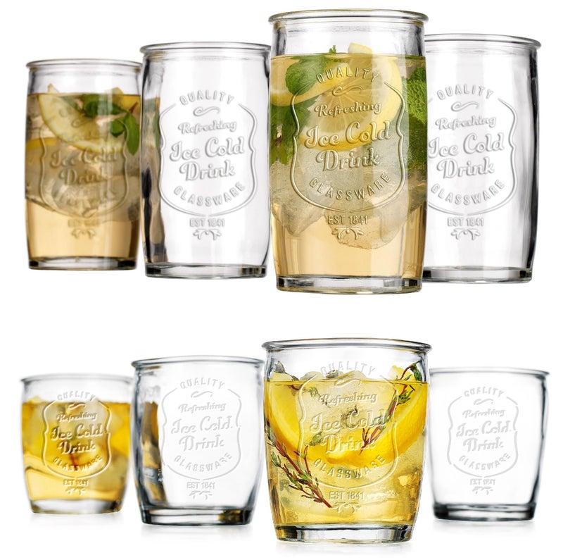 Glaver's Ice Cold Set of 8 Drinking Glasses 4-20 Oz Highball Glasses, and 4-13 Oz Whiskey Glass Cups For Everyday Home Use Water glasses, Beer, Juice, Cocktail. - Image 5