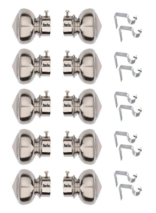 FERIO Stainless Steel Glossy Matte Series Curtain Bracket Support Set Doors and Windows Fitting for 1 Inch Rod Pocket Size for Home Decor (Curtain Holder 10 Pcs and Curtain Finals 10 Pics - Image 1