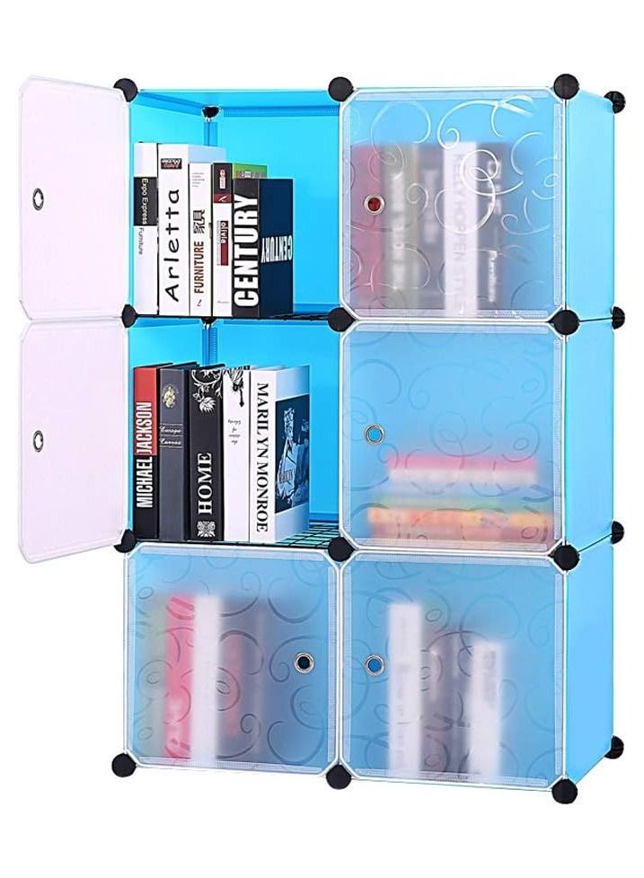 6-Cube DIY Shoe Rack, Storage Drawer Unit Multi Use Modular Organizer Plastic Cabinet with Doors, Black and White Curly Pattern