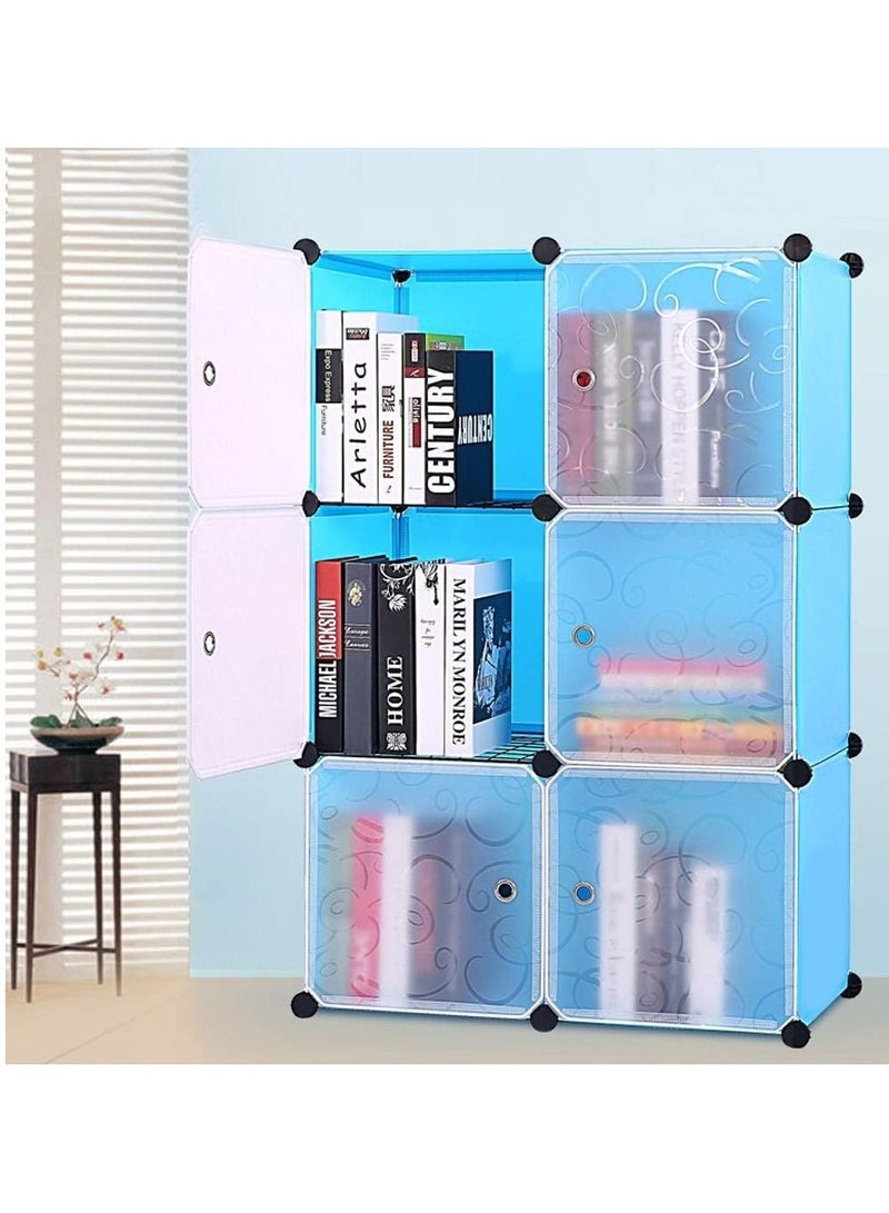 6-Cube DIY Shoe Rack, Storage Drawer Unit Multi Use Modular Organizer Plastic Cabinet with Doors, Black and White Curly Pattern