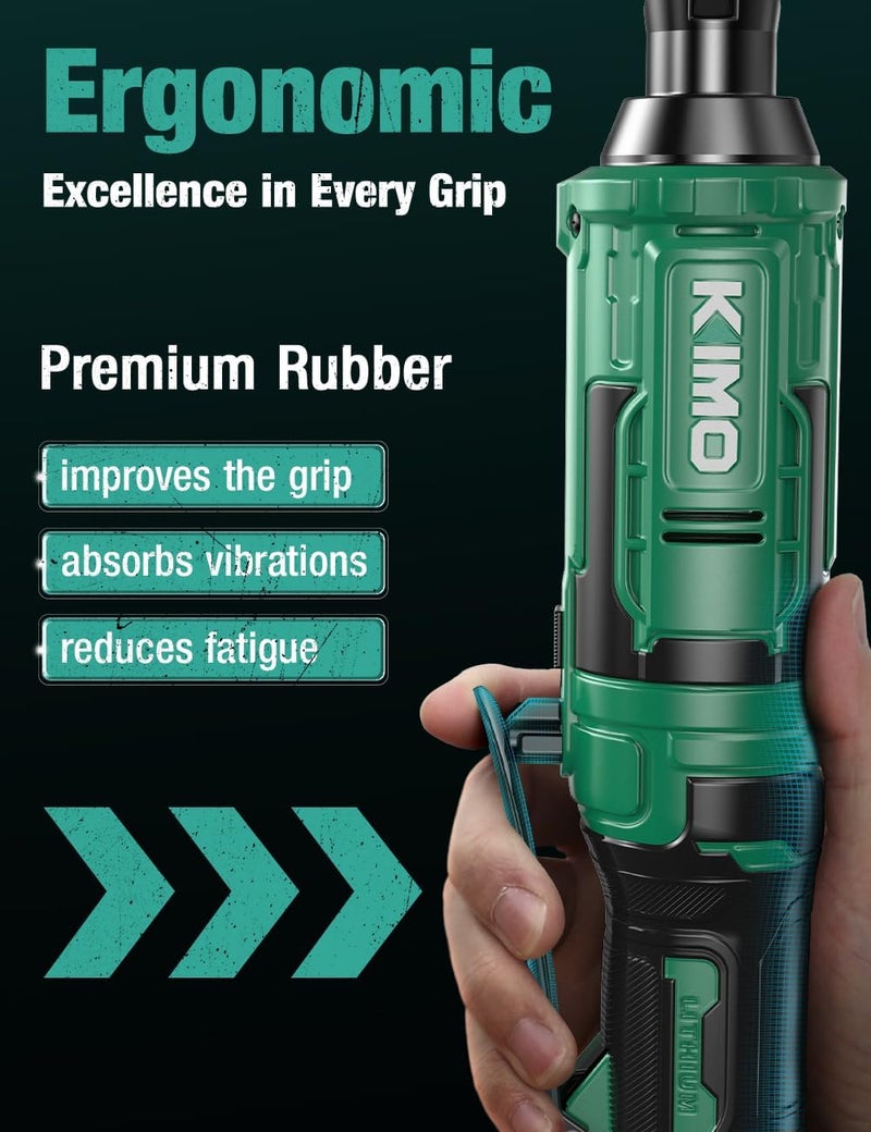 KIMO 20V Cordless Ratchet Wrench 1/2" Set, 74 Ft-lbs 400 RPM Electric Ratchet Wrench, Battery Powered Ratchet with 7 Sockets, 3" Extension Bar, 3/8" Adapter, 2-Pack Lithium-Ion Batteries, Fast Charger - Image 4