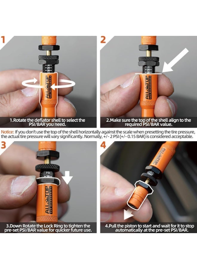 ALL-TOP طقم صمامات تفريغ الإطارات القابلة للتعديل ALL-TOP (10-30 PSI) 4 قطع أداة خفض ضغط الإطارات مع غطاء صمام احتياطي قابل للبرغي للطرق الوعرة 4x4 (الجيل الثاني) - Image 3