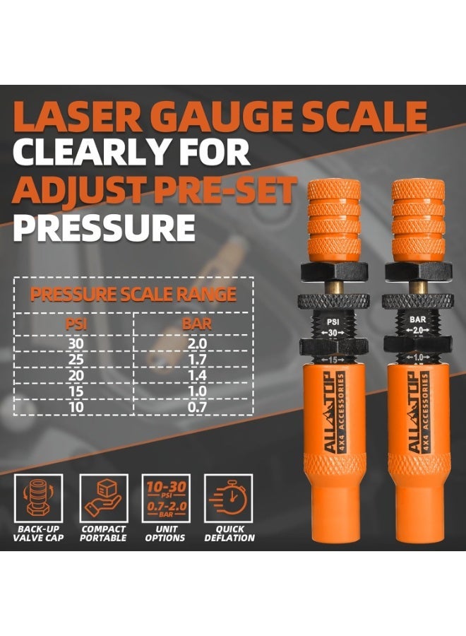 ALL-TOP طقم صمامات تفريغ الإطارات القابلة للتعديل ALL-TOP (10-30 PSI) 4 قطع أداة خفض ضغط الإطارات مع غطاء صمام احتياطي قابل للبرغي للطرق الوعرة 4x4 (الجيل الثاني) - Image 4