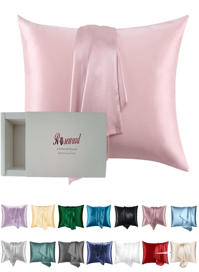 ROSEWARD Pink Mulberry Silk Pillowcase Queen Size - 22 Momme Silk Pillow Case for Sleeping Women, Luxury Hypoallergenic Acne Pillow Case, Anti-Breakage Self-Care Item, Girly Gifts, 1 Pc 20"x30" (Queen, Pink) - Image 1