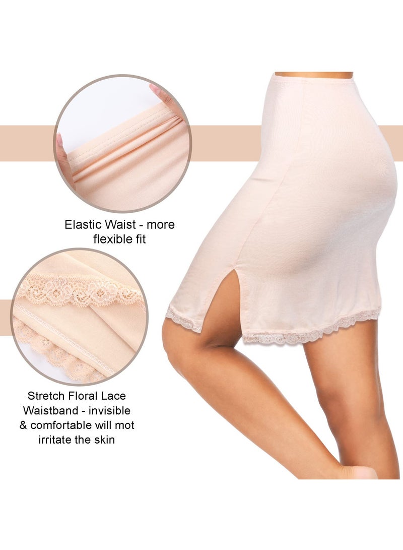 SYOSI SYOSI 3 Pcs Half Slip for Women Half Slips Underskirt for Women Women's Anti-Static Nylon Half Slip with Short Lace Trim Black White Nude Half Slip Dress Large Large  - Image 2
