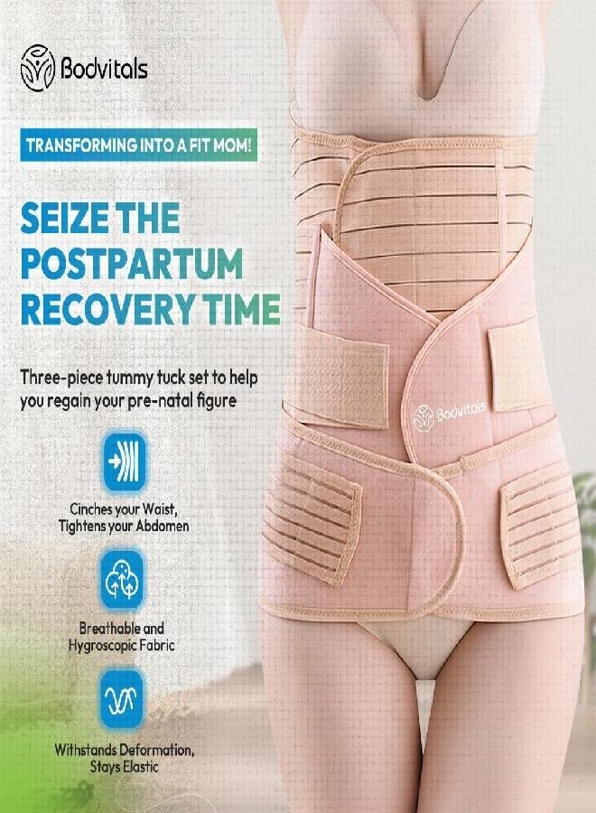 BODVITALS BODVITALS 3 In 1 Postpartum Girdle Support Recovery Belly Band Corset Wrap Body Shaper For After Birth Postnatal C-Section Waist Pelvis Shapewear Wrap Girdle Support Band Belt Body Shaper (Beige, Xl) - Image 3