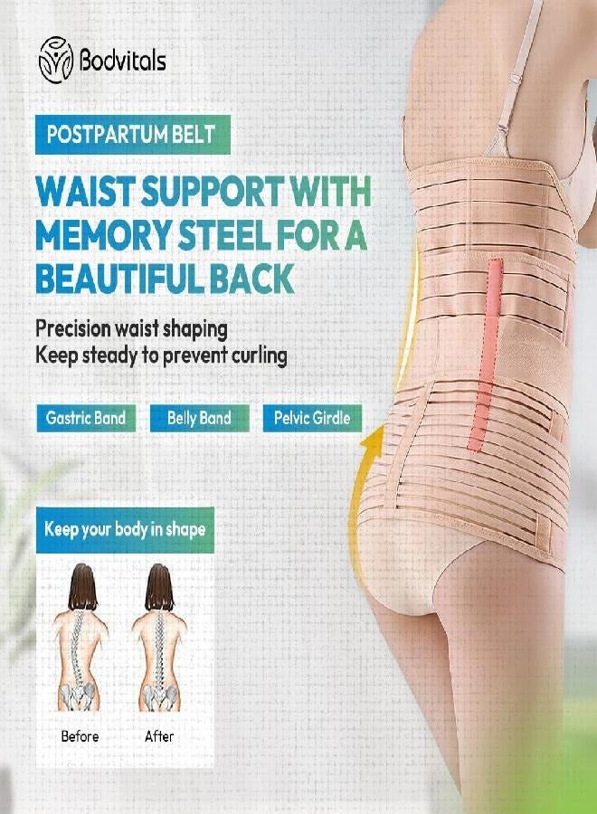 BODVITALS BODVITALS 3 In 1 Postpartum Girdle Support Recovery Belly Band Corset Wrap Body Shaper For After Birth Postnatal C-Section Waist Pelvis Shapewear Wrap Girdle Support Band Belt Body Shaper (Beige, Xl) - Image 4