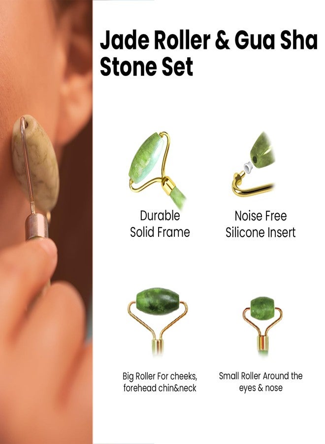 Hinmin Jade Roller & Gua Sha Set - Natural Green Jade Facial Roller & Massage Tool for Face, Neck & Eyes - Anti-Aging, Wrinkle Reduction, Puffiness & Dark Circles Treatment - Skin Care Tool for Improved Elasticity & Microcirculation - Image 5