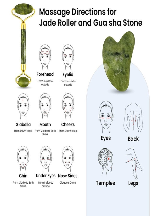 Hinmin Jade Roller & Gua Sha Set - Natural Green Jade Facial Roller & Massage Tool for Face, Neck & Eyes - Anti-Aging, Wrinkle Reduction, Puffiness & Dark Circles Treatment - Skin Care Tool for Improved Elasticity & Microcirculation - Image 3