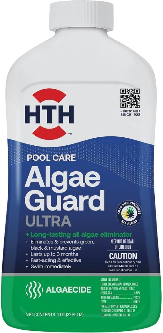 HTH 67289 Swimming Pool Care Algae Guard Ultra, Swimming Pool Chemical, Long Lasting Formula, 32 fl oz - Image 1