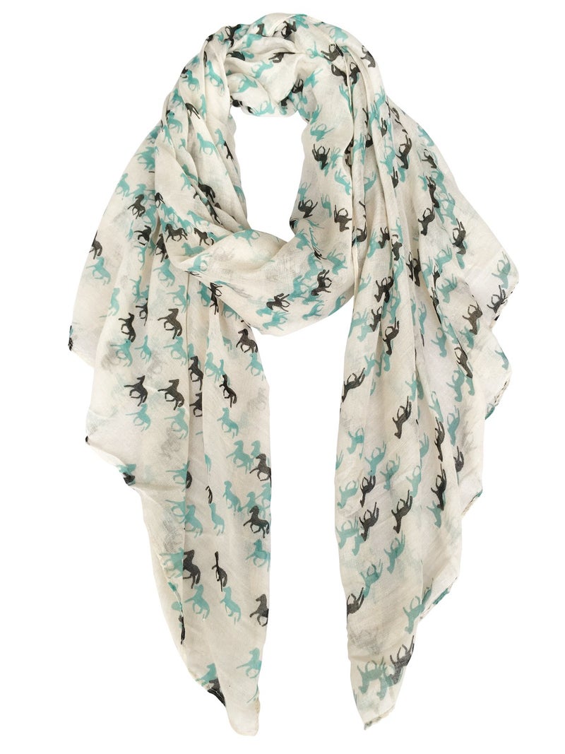 E-Clover Cute Horse Print Scarf Fashionable Women Scarves for Summer Fall Winter Mother's Day Gifts (Beige02) - Image 1