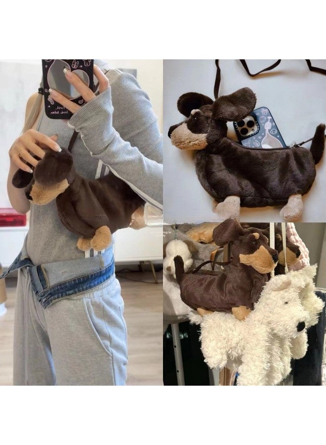 2024 Plush Doll Sausage Dog West Highland Puppy Doll Messenger Bag Shoulder Bag Doll Bag-Color:White Dog - Image 2