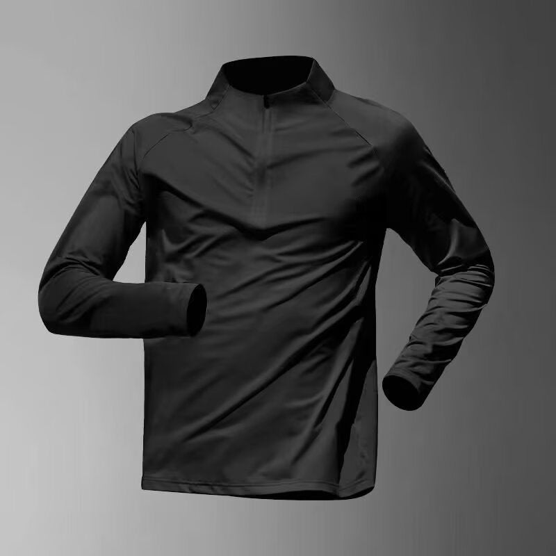 Running Long-sleeved T-shirt Mens Quick-drying Clothes Breathable Slim-fit Basketball Sports Training Mountaineering Sunscreen Sports Fitness Top Black - Image 1