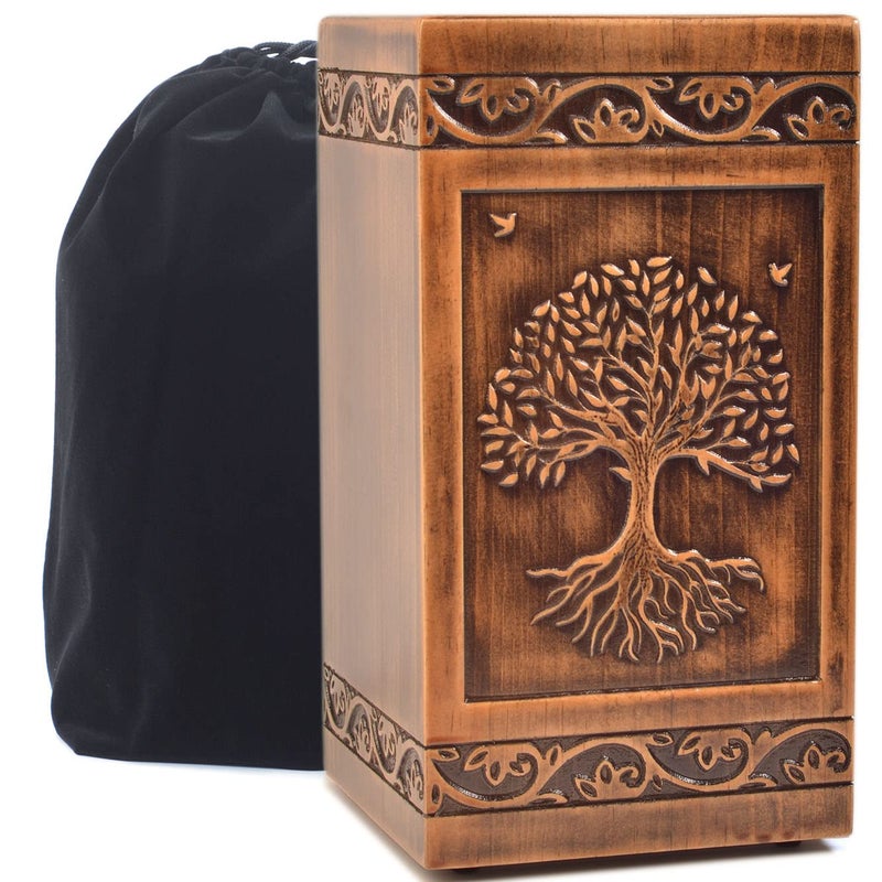 Engmvwod Handmade Wooden Engraved Urn For Human Ashes 250Lbs Adult Male Female Satin Bag Tree Of Life Cremation Urns Pet Dog Cat Box - Image 1