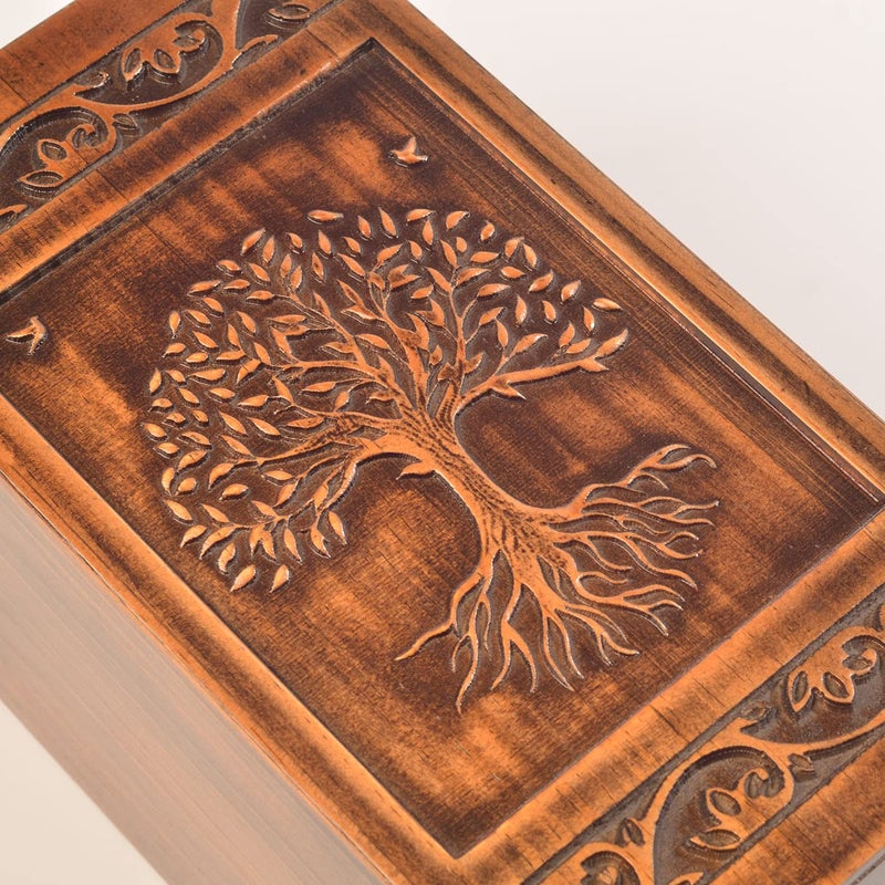 Engmvwod Handmade Wooden Engraved Urn For Human Ashes 250Lbs Adult Male Female Satin Bag Tree Of Life Cremation Urns Pet Dog Cat Box - Image 3