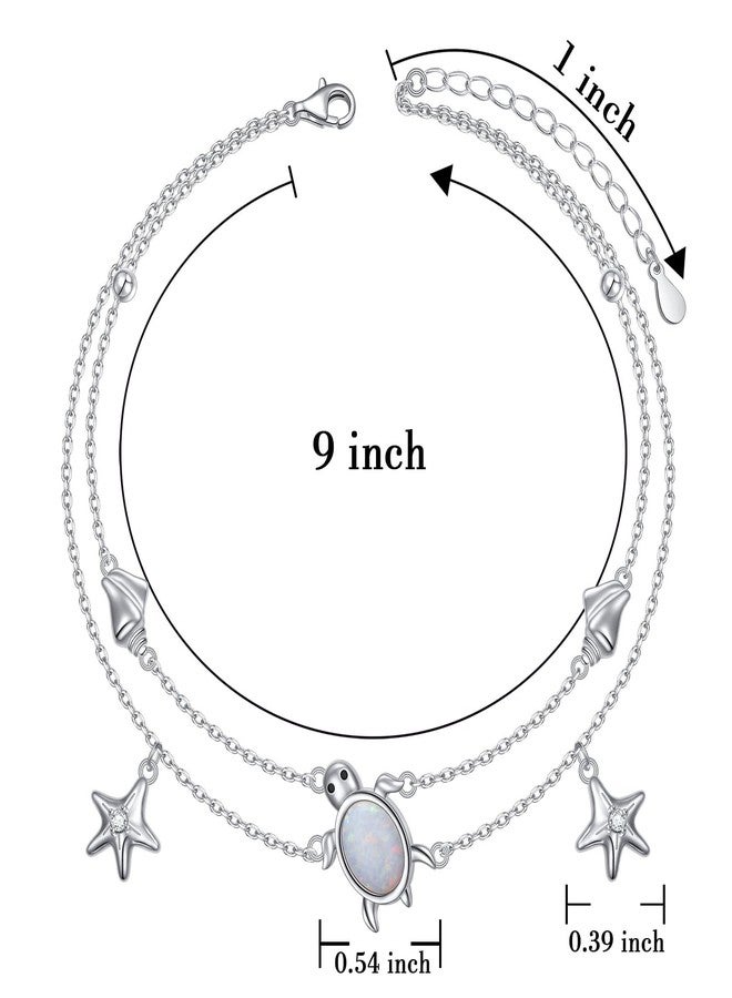 Flyow Anklet for Women 925 Sterling Silver Double Layered Beaded Anklet Bracelets Sea Turtle Opal Beach Starfish Conch Adjustable Beach Foot Chain Summer Beach Ocean Jewelry for Wife Girlfriend Mom Mothers Day Anniversary Birthday - Image 5