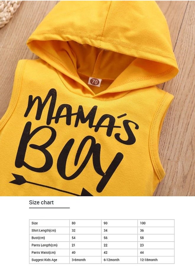 We Happy Mamas Boy Yellow Hoody Black Shorts Summer Suit Newborn Baby Printed Short Sleeve Dress Birthday Party Costume  - Image 2