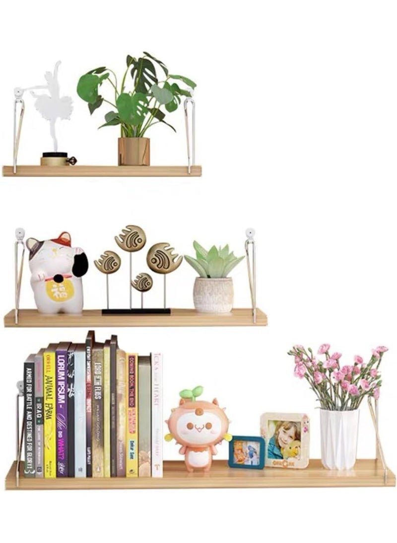 FALAHOM 3 Set Floating Shelves, Rustic Wooden Shelf with Metal Brackets for Wall Decor,No Drilling 2 Way of Wall Mounted Shelves,for Storage Hanging Shelf for Bathroom Living Room Kitchen - Image 1