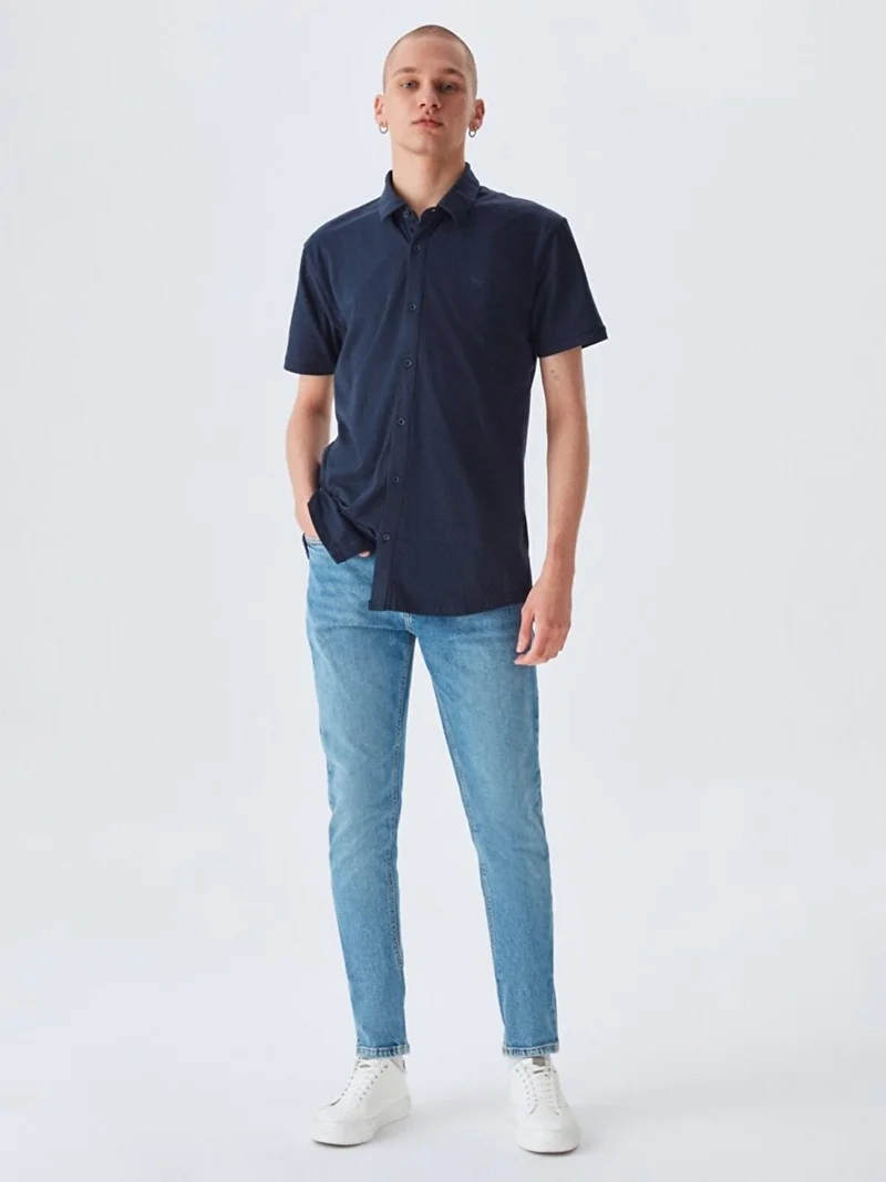 Men's Basic Slim Fit Short Sleeve Navy Blue T-shirt