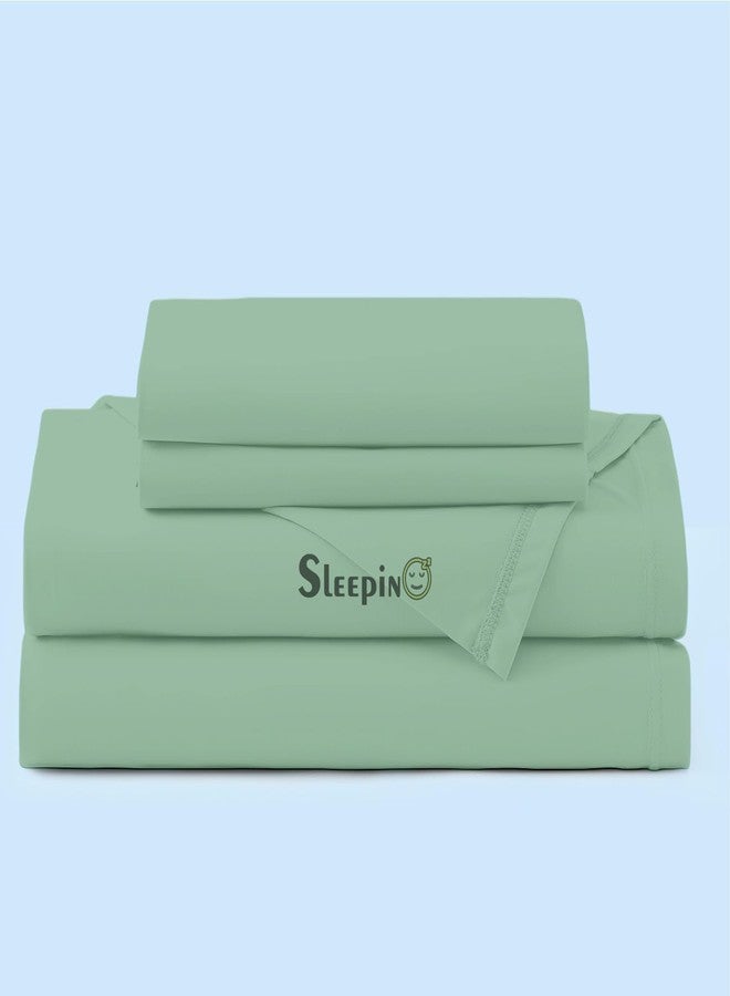 SLEEPINO - 400 TC Egyptian Cotton Double Bed Elastic Fitted Bedsheet | Double Bed (48" x 78" + 10" Inches) with Pillow Cover | All Around Elastic Double Bed Fitted bedsheet | Emerald Green - Image 1