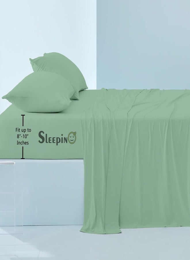 SLEEPINO - 400 TC Egyptian Cotton Double Bed Elastic Fitted Bedsheet | Double Bed (48" x 78" + 10" Inches) with Pillow Cover | All Around Elastic Double Bed Fitted bedsheet | Emerald Green - Image 2