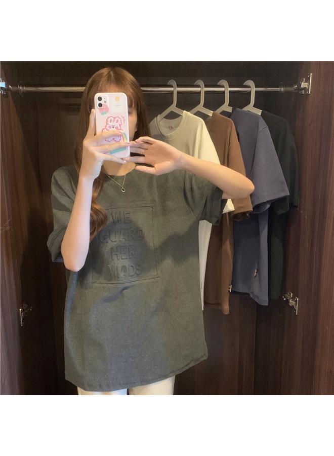 American-style Concave-convex Letter Printing Summer Loose Short Sleeve T-shirt Female Student Top Ladies Base Shirt Women's 