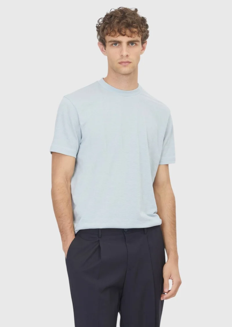 Ramsey Light Blue Jacquard 100% Cotton T-Shirt