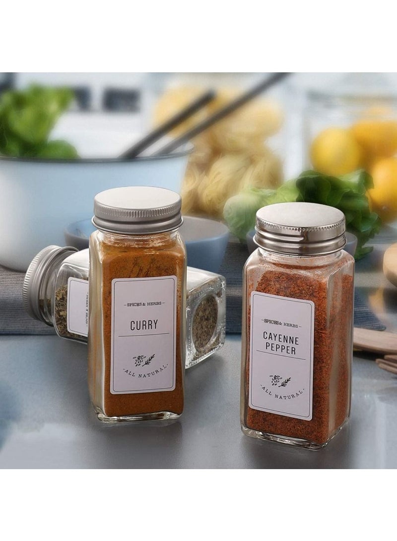 QUESERA 24 Pcs Glass Spice Jars with White Printed Spice Labels 4oz Empty Square Spice Bottles Shaker Lids and Airtight Metal Caps Silicone Collapsible Funnel - Image 2