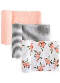 little unicorn Little Unicorn - 3-Pack Cotton Muslin Swaddle Set - Watercolor Roses  - Image 1