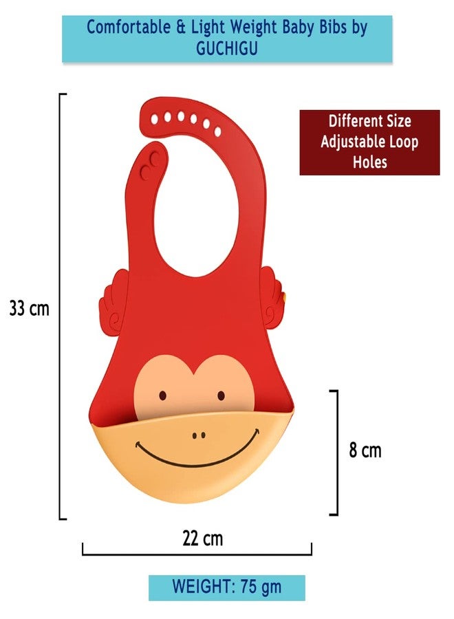 GUCHIGU Waterproof Silicone Baby Bib for Feeding Babies and Toddlers, Unisex Set of 2 Silicon Baby Feeding Bibs for Infants and Toddlers 4M to 4Yr Cute Printing with Rice Pocket (Red, Set of 1) - Image 3