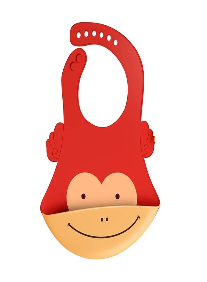 GUCHIGU Waterproof Silicone Baby Bib for Feeding Babies and Toddlers, Unisex Set of 2 Silicon Baby Feeding Bibs for Infants and Toddlers 4M to 4Yr Cute Printing with Rice Pocket (Red, Set of 1) - Image 1