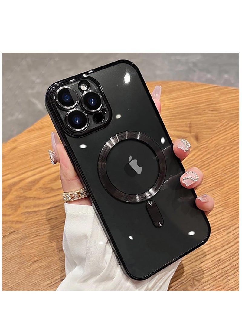 ELTRAZONE Magnetic Case for iPhone 15 Pro Max Case [Compatible with MagSafe] Full Camera Protection Clear Plating Luxury Cover for Women Men Soft TPU Bumper Drop Protective Phone Case (6.7"),Black - Image 1
