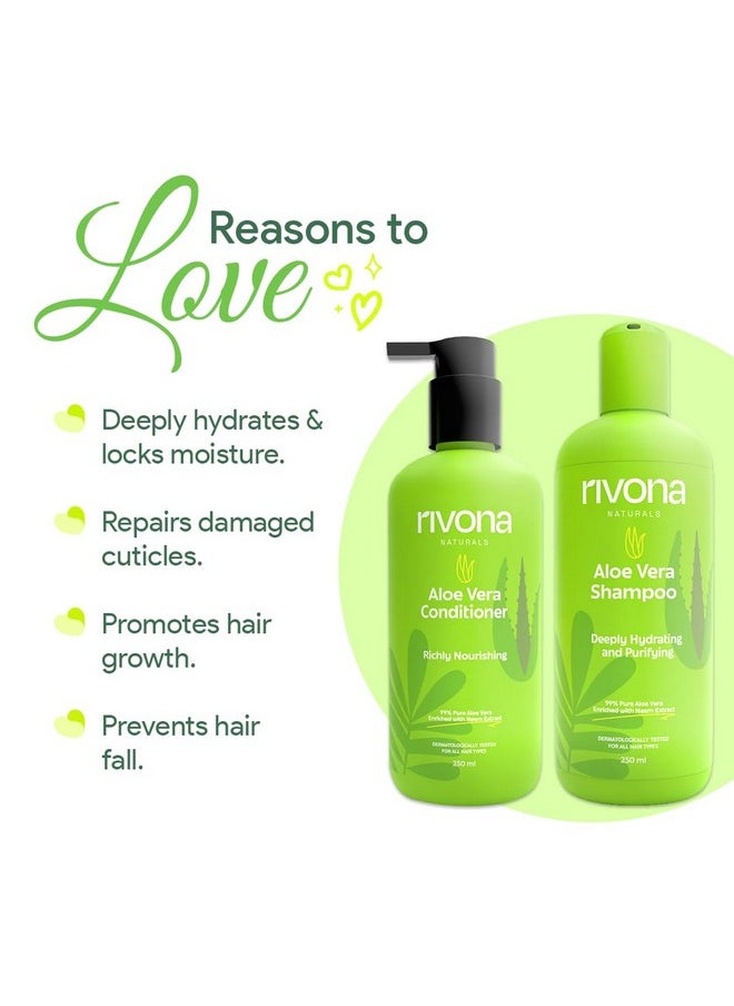 RIVONA NATURALS Aloe Hair Nourishing Shampoo And Conditioner Set |Natural Hair Care Duo With Aloe Vera & Neem Extracts For Deep Cleansing, Hydration, And Scalp Nourishment| 500Ml  - Image 2