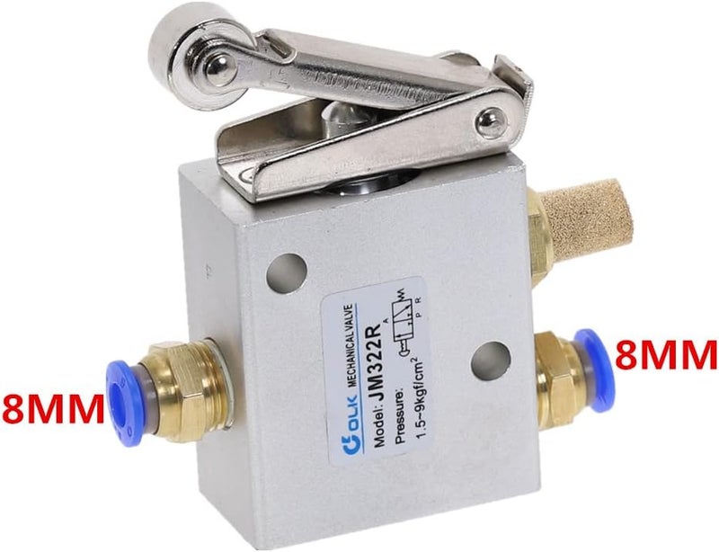 air pneumatic valve toggle switch, 1 Piece Pneumatic Valve Switch JM322R 2 Position 3 Way Female Thread 1/4"" 12mm Roller Lever Air Mechanical Valve (Color : 8MM) - Image 2