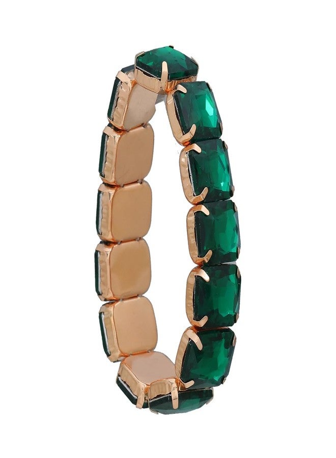 يرتير سوار YERTTER أخضر مربع مرصع بالكريستال قابل للتمدد، سوار هيب هوب للنساء - Image 1