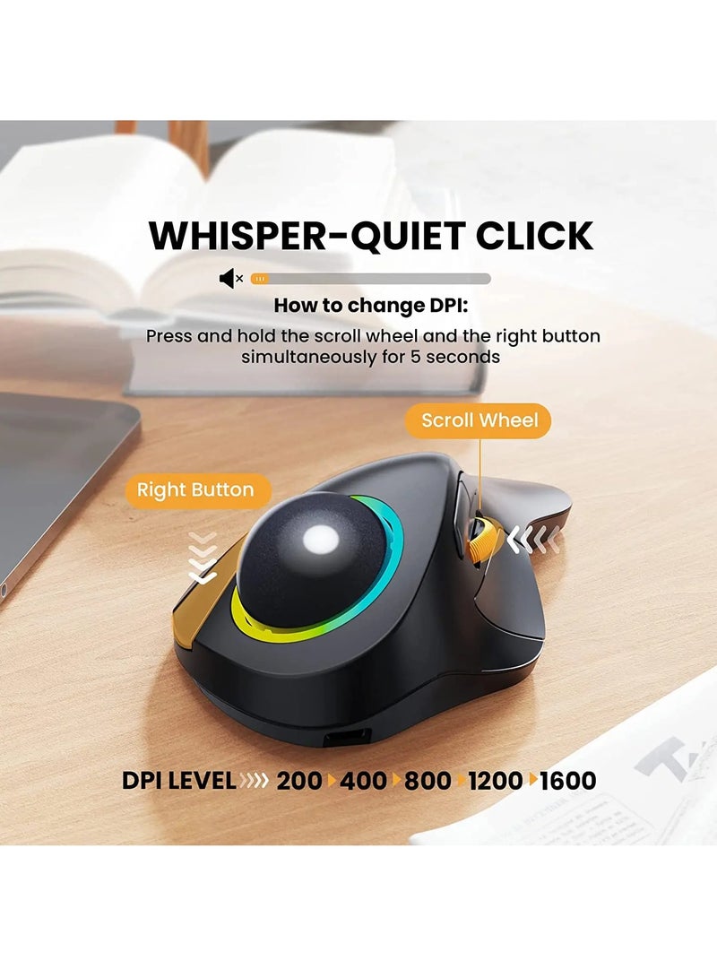 Wireless Index Finger Trackball,  EM03 Wireless Bluetooth Trackball Mouse Rechargeable Ergonomic RGB Backlit Rollerball Mice for Windows Mac iPad - Image 3