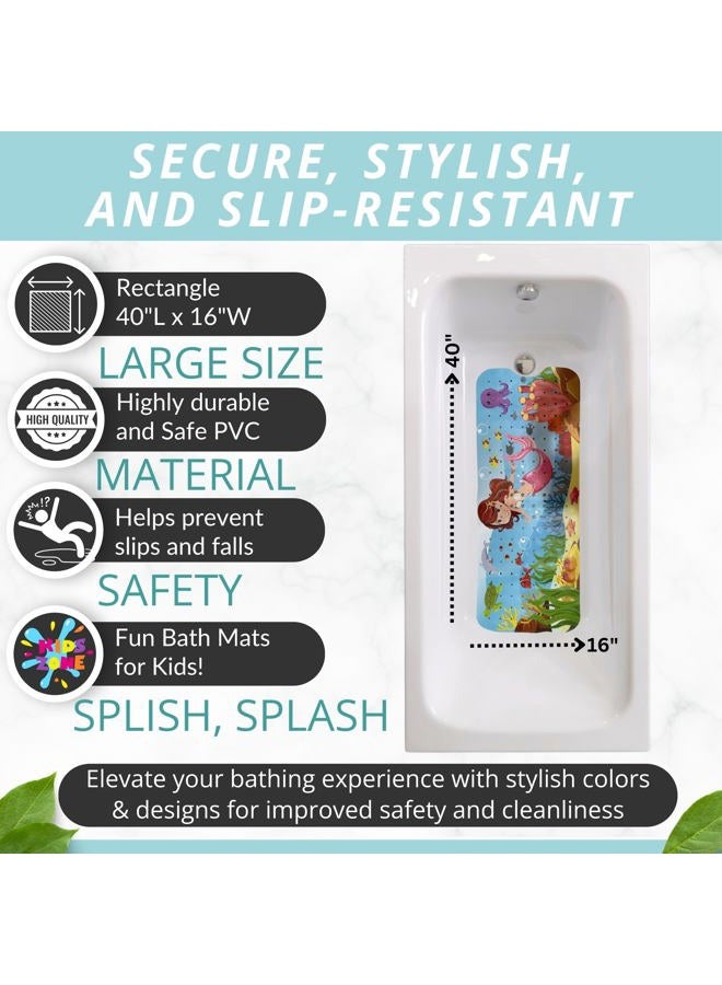 ENKOSI Bath Mat - Large Non Slip Bathtub & Shower Mat - Extra Long 40 x 16 Inch Bathroom Mats for Tub Nonslip Anti Slip Bathmats (40x16 Mermaid Print) (BATH-40x16-MERMAID) - Image 4