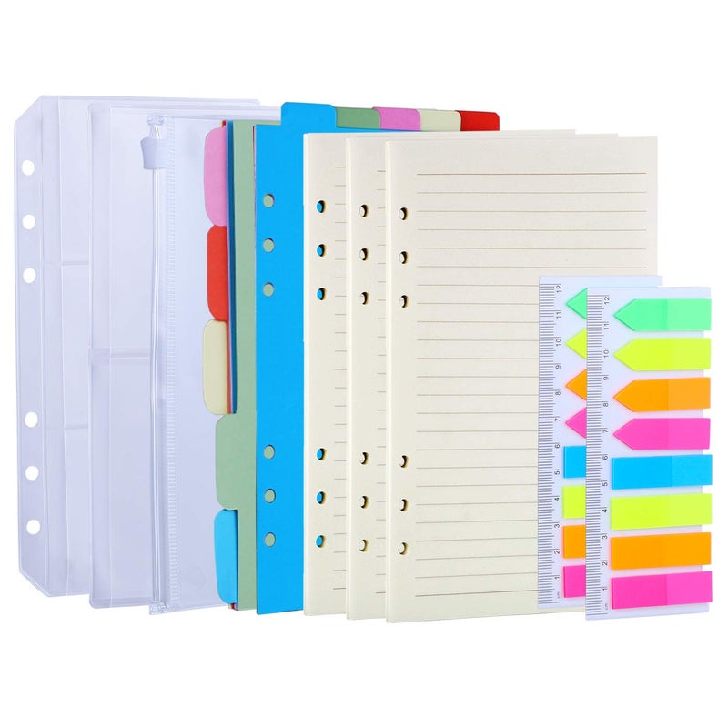 Antner A6 Refill Paper 3 Pack 45PCS A6 Binder Paper Planner Inserts, 2 Pack 160PCS Neon Sticky Tabs, A6 Binder Pockets, Binder Dividers, A6 Lined Filler Paper for A6 Personal Planner Notebook Journal - Image 1