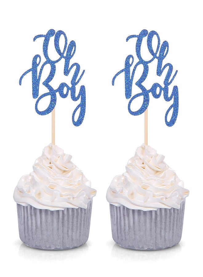 Oh Boy Cupcake Toppers Baby Boy Birthday Party Decorations Baby Shower Appetizer Picks - Set of 24 - Navy Blue