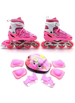 EASY FUTURE Skate Shoes for Boys and Girls Inline Skates Adjustable Size Roller Skates with Flashing Wheels for Children Including Protective Gear Pink Colour  - Image 1