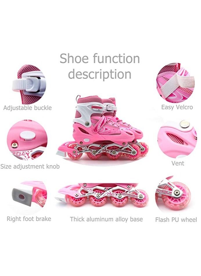 EASY FUTURE Skate Shoes for Boys and Girls Inline Skates Adjustable Size Roller Skates with Flashing Wheels for Children Including Protective Gear Pink Colour  - Image 2