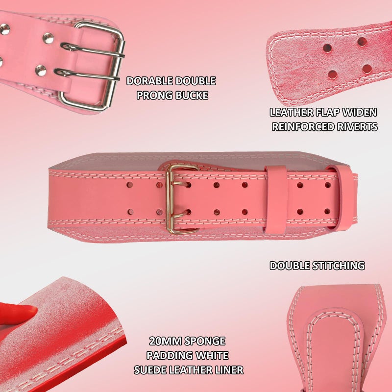 GurZinn 7 Mm Leather Fitness Weight Lifting Belt For Women With 4 Inches Padded Lumbar Support For Power Lifting Workout & Squats Exercise(Pink/S) - Image 2