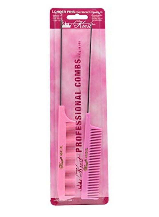 Krest Pintail Combs Weaving Foiling Fine Tooth Rattail Hair Cutting Comb Colors 2 Pc. (Pink) - Image 2
