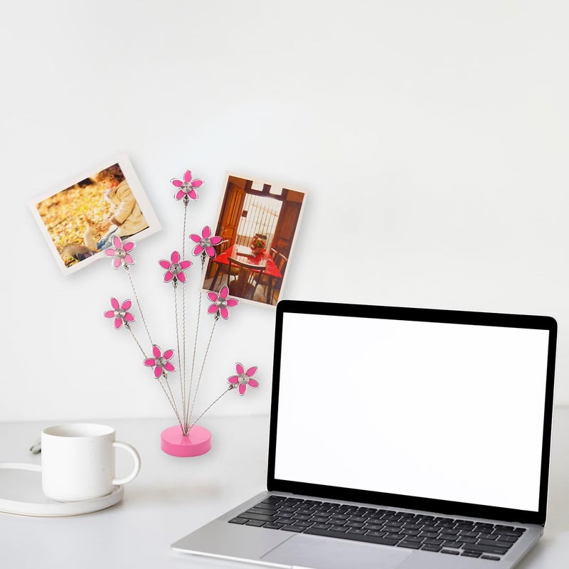 TFu 8-Branch Family Tree Picture Frame Holder  Card Photo Clips Holder Desk Stand For Memo Paper Note Photo Christmas Wedding Card Display (Rose Red Flower) - Image 2