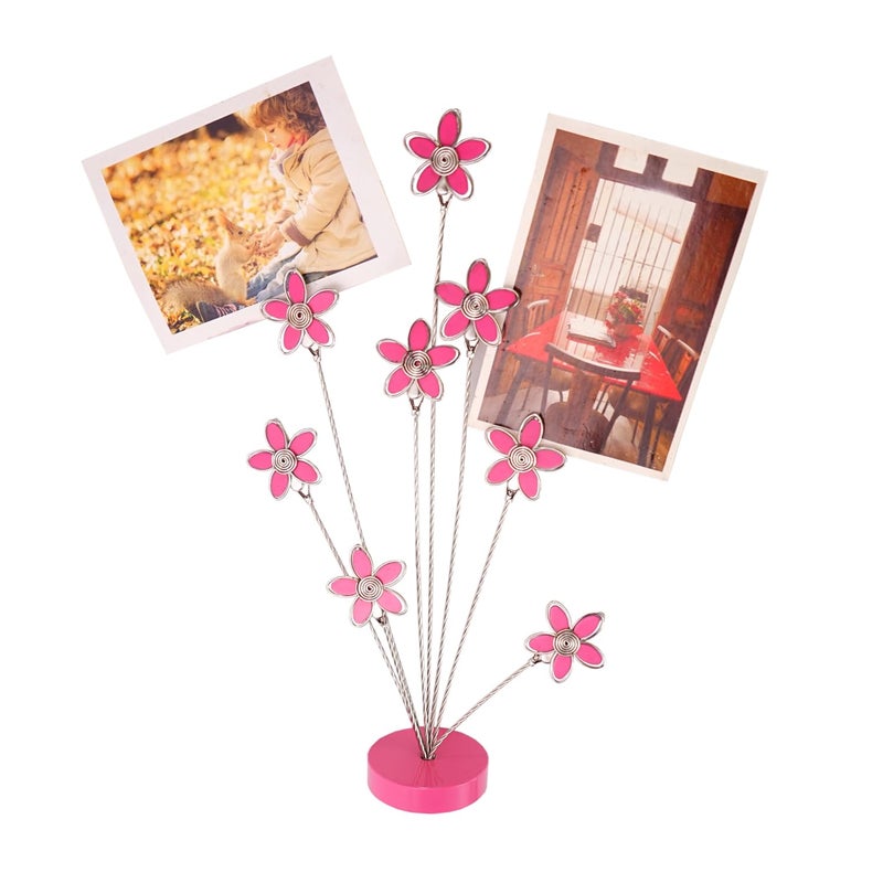 TFu 8-Branch Family Tree Picture Frame Holder  Card Photo Clips Holder Desk Stand For Memo Paper Note Photo Christmas Wedding Card Display (Rose Red Flower) - Image 1