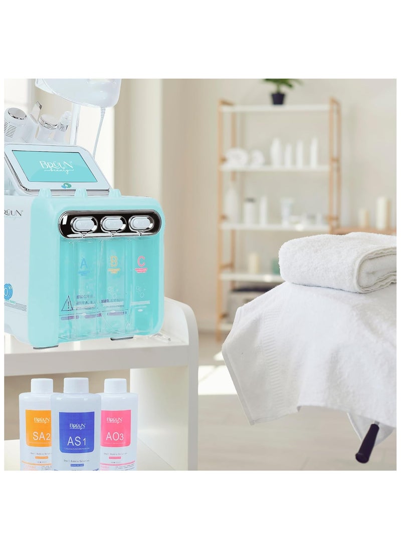 BRÜUN - Hydrogen Oxygen Facial Machine Serums for Facial Cleansing – A Pack of 400ml 3 Aqua Peeling Solution AS1, SA2, and AO3 –Skin Care Hydra Solution for Vacuum face Cleaning Jet for Home and Spa - Image 1