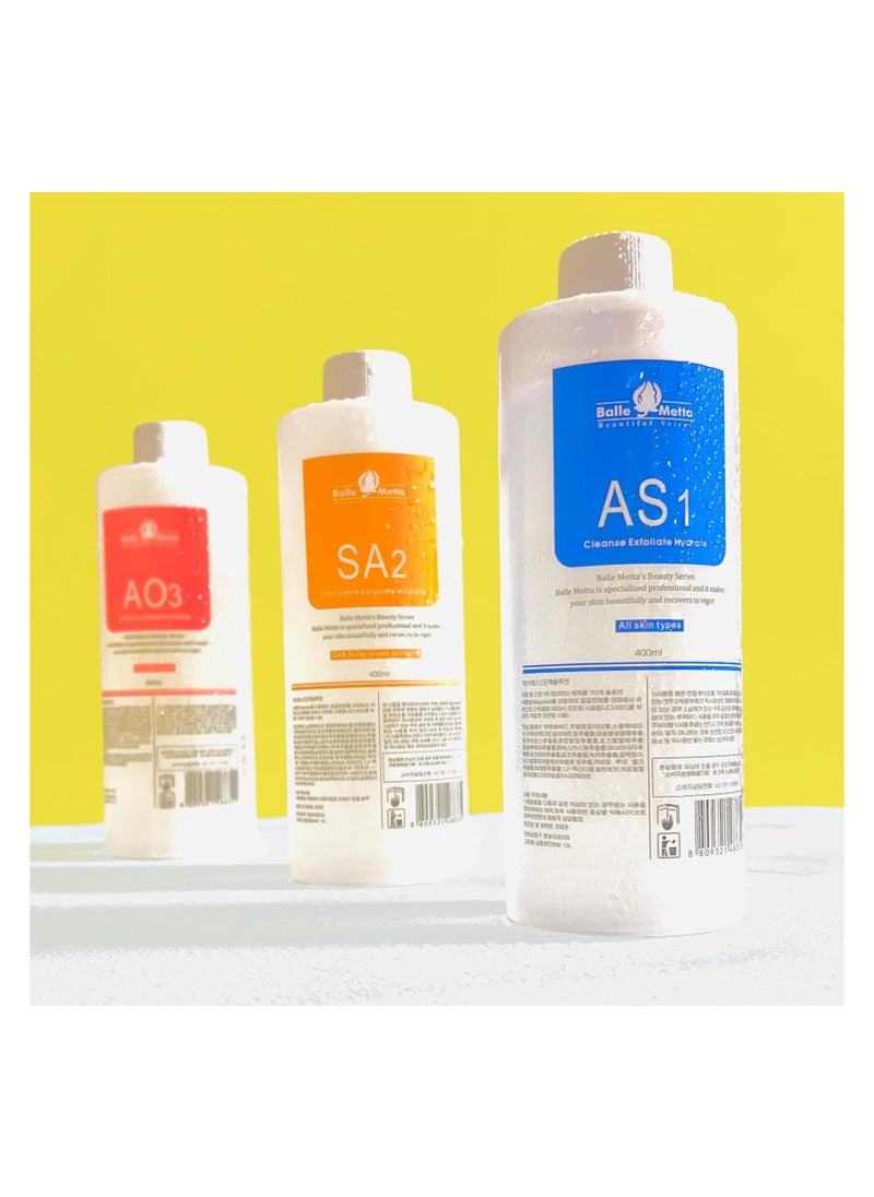 BRÜUN - Hydrogen Oxygen Facial Machine Serums for Facial Cleansing – A Pack of 400ml 3 Aqua Peeling Solution AS1, SA2, and AO3 –Skin Care Hydra Solution for Vacuum face Cleaning Jet for Home and Spa - Image 1