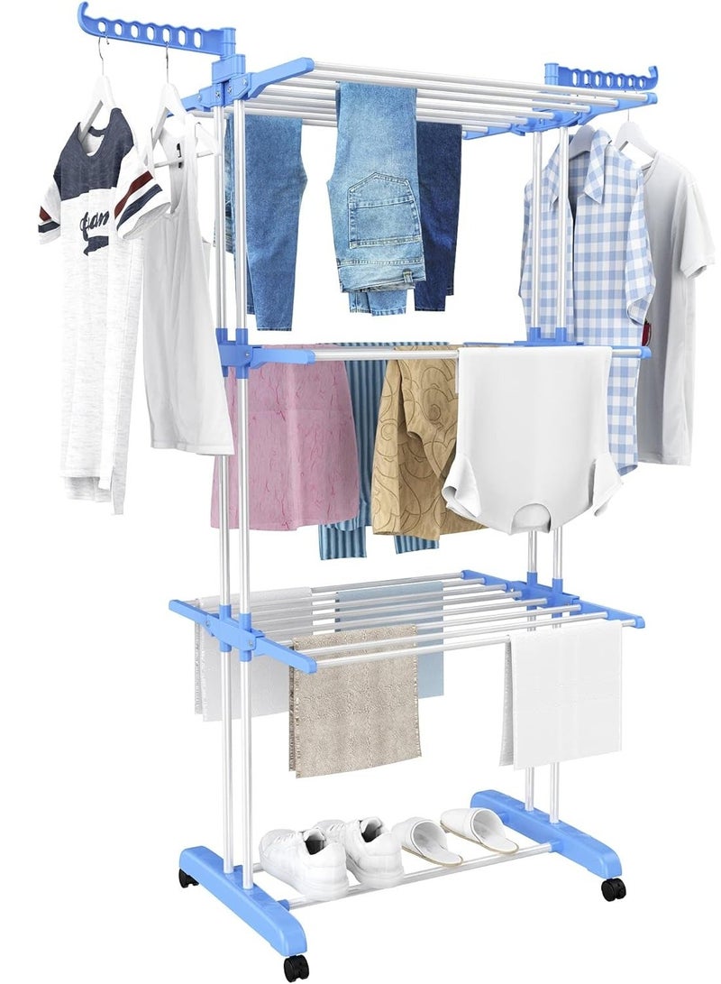 Foldable 3 Tier Clothes Drying Rack for Laundry Rolling - Image 1