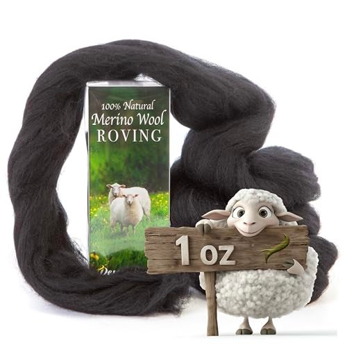 Desert Breeze Distributing 100% Natural Merino Wool Roving - Premium Combed Top Merino Roving Wool - Tapestry, Spinning, Wet Felting & Needle Felting Supplies - 21.5 Micron - 1 oz, Color Black - Image 1