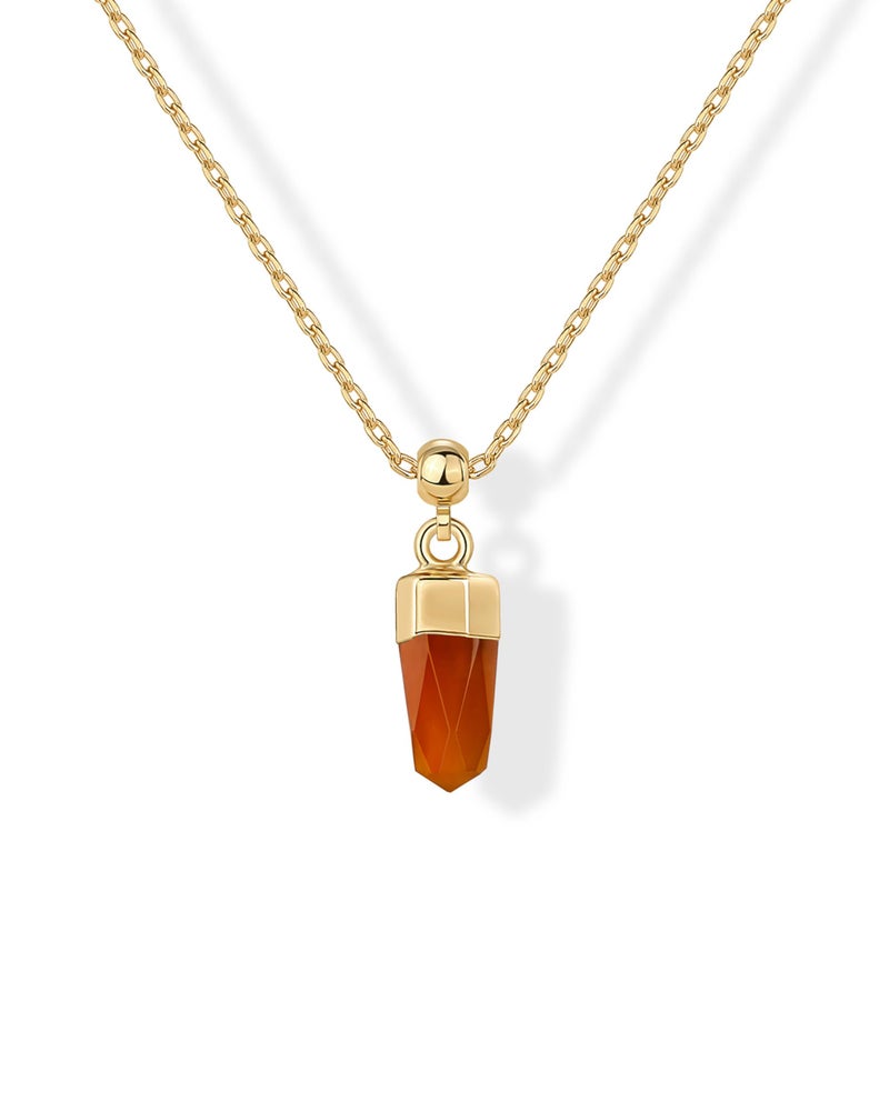 PAVOI 14K Yellow Gold Plated Necklace for Women | Natural Gemstone Dainty Crystal Pendant | Minimalist Stone Necklace | Elegant Gemstone Jewelry | Carnelian - Image 1